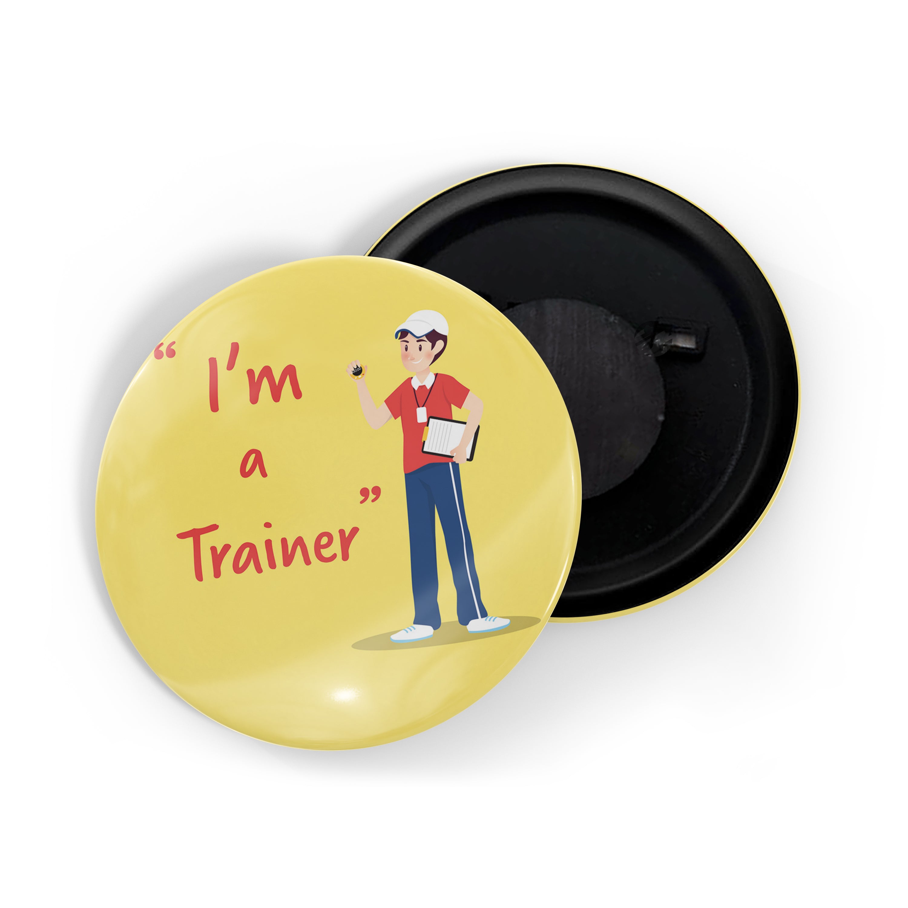 dhcrafts Round Fridge Magnet Yellow Color Profession I'm A Trainer Glossy Finish Design Pack of 1 (75 mm)